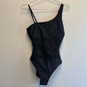 One-Shoulder Black Ruched One-Piece Swimsuit